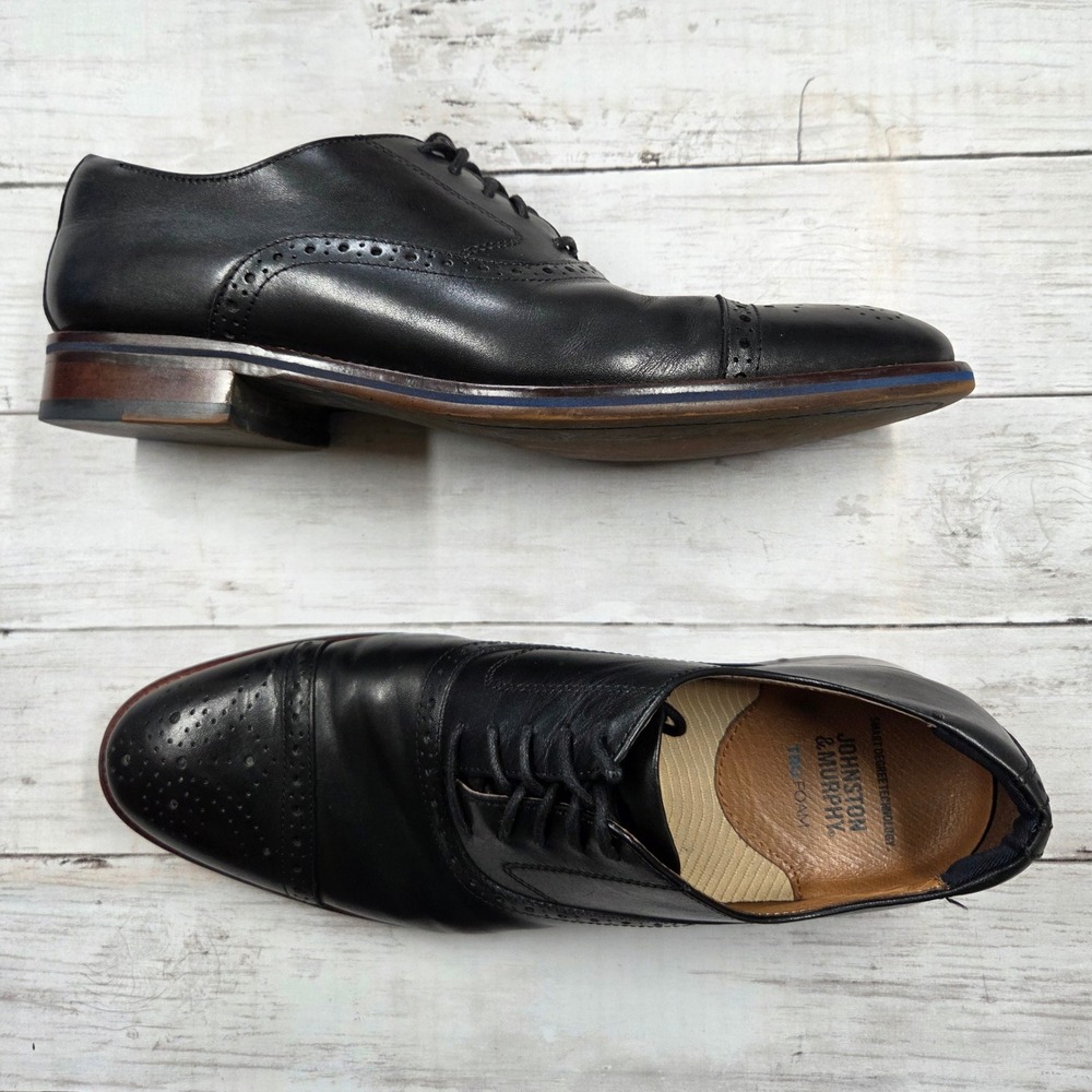 Johnston & Murphy Oxford Mens 10.5M Black Conard Cap Toe Brogue Leather Shoes‎